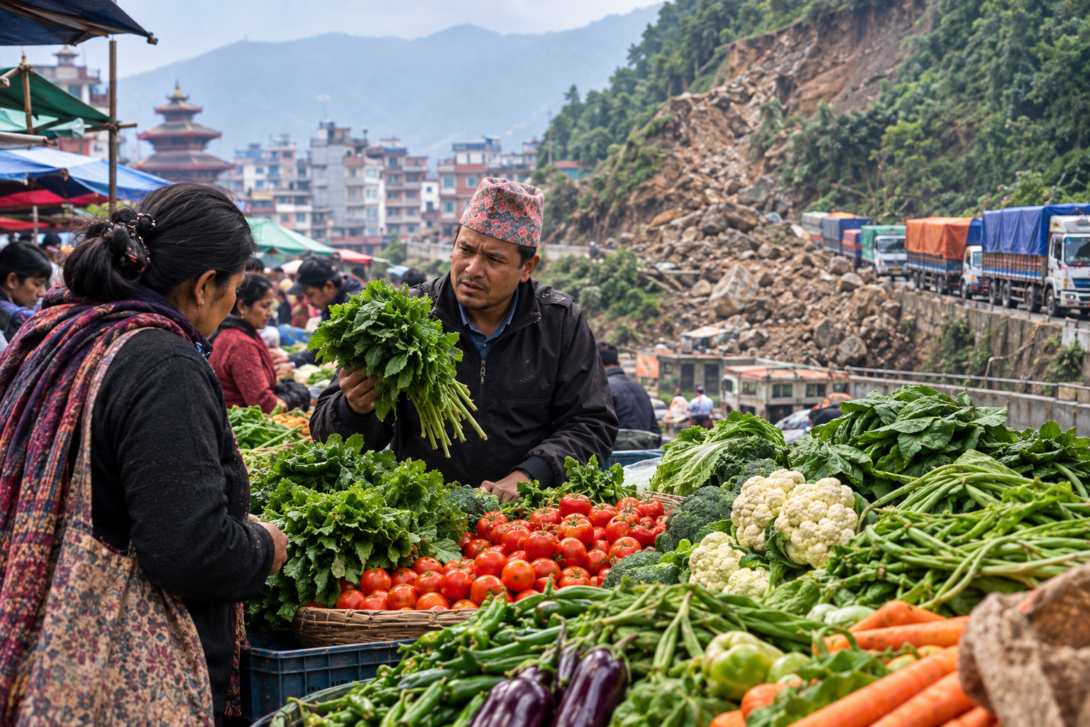 पहिरोले आपूर्ति रोक्दा काठमाडौंमा तरकारीको भाउ बढ्यो