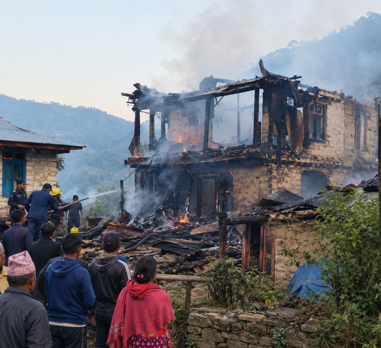विद्युत् चुहावट हुँदा हलेसीमा दुई घर जलेर नष्ट