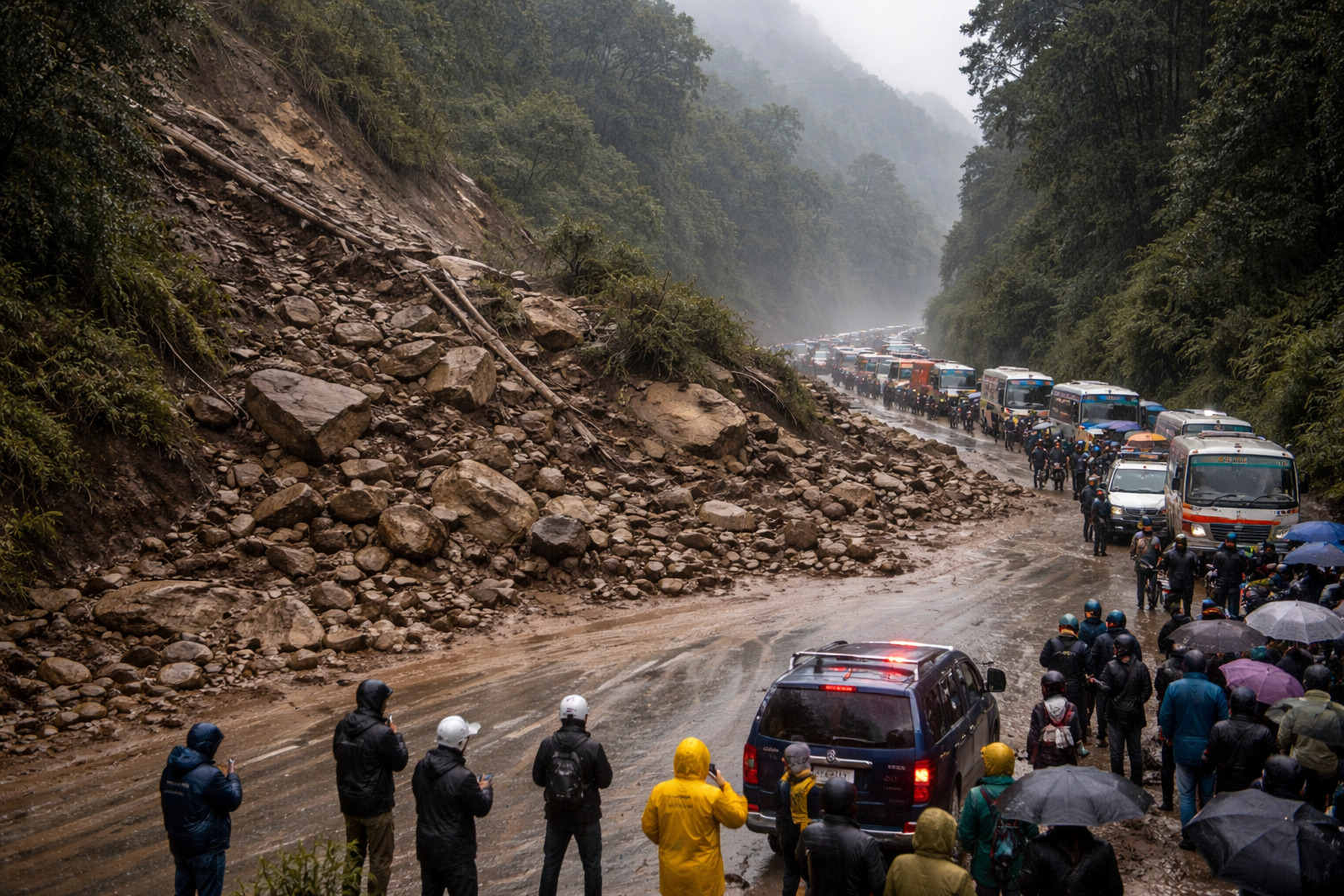 वर्षाले दाउन्ने खण्डमा सडक अवरुद्ध